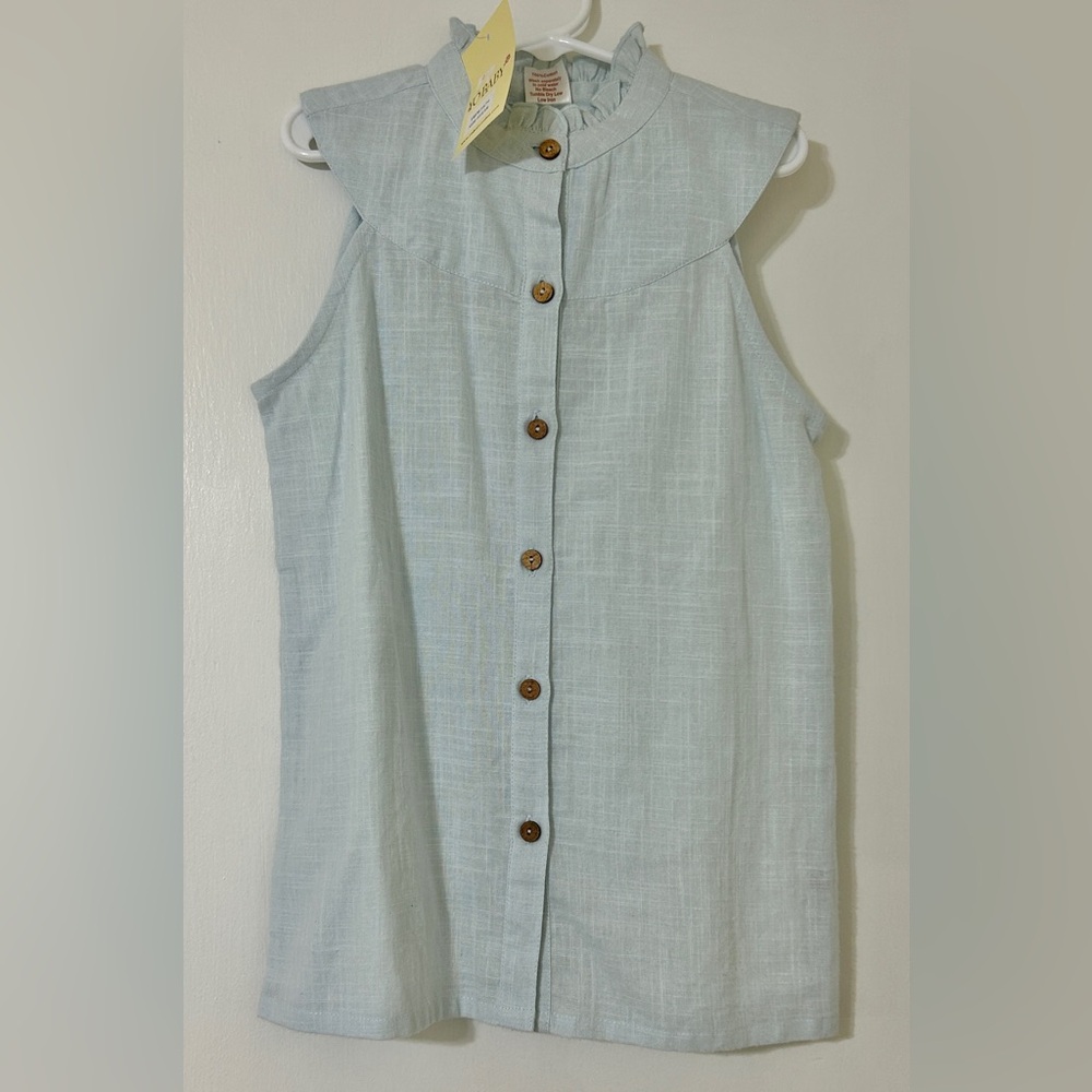 NWT YO BABY- Kids Sleeveless Button-Up Shirt - Light Gray Blue